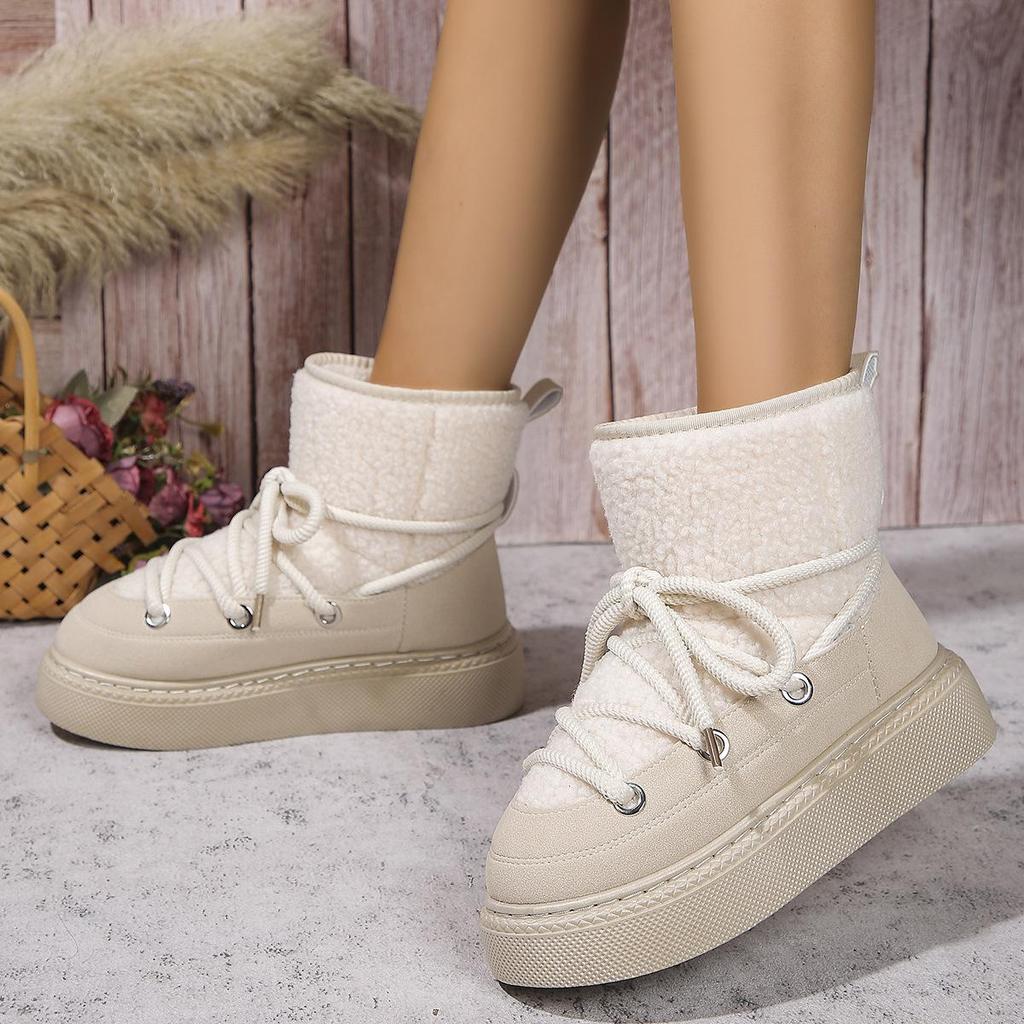 Winter Oversized Thick Soled Casual Snow Boots 2024 New Warm and Versatile Lamb Wool Ankle Strap Cotton Boots