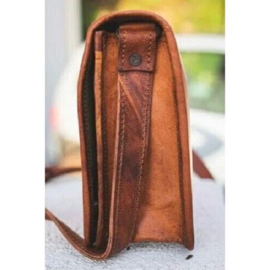 Ρετρό Σακίδιο Ταχυδρόμου από Δέρμα Κατσικιού Γνήσια Τσάντα Laptop Πραγματικό Καφέ Ώμου