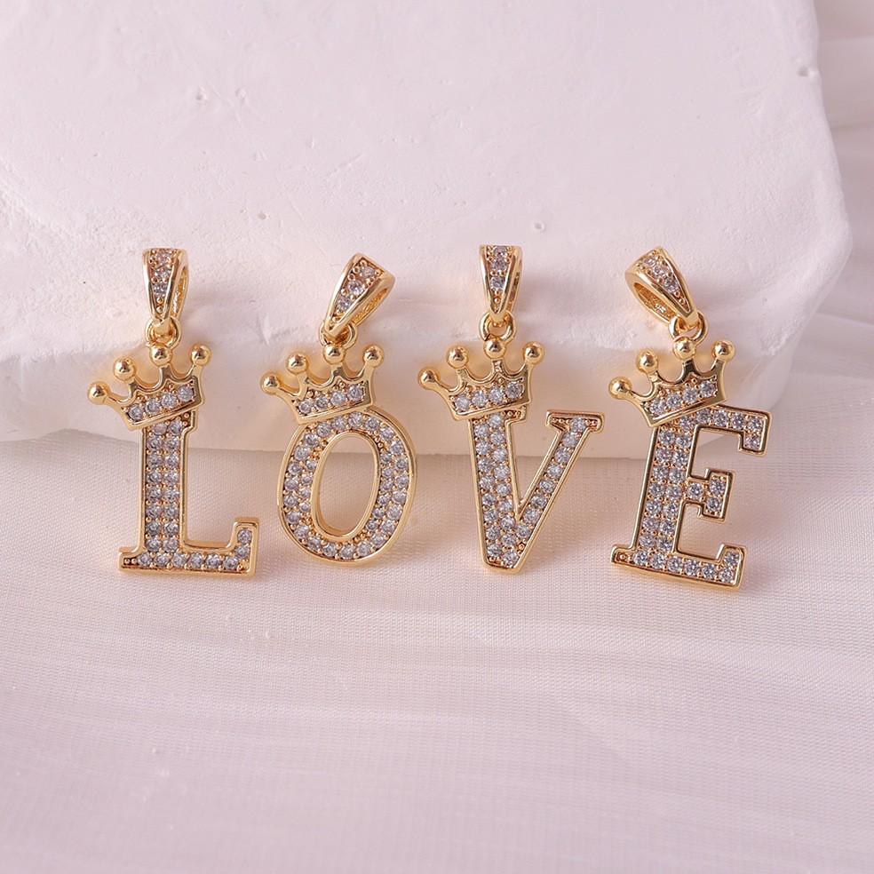 Gold-Plated Crown Rhinestone Letter Pendant Necklace