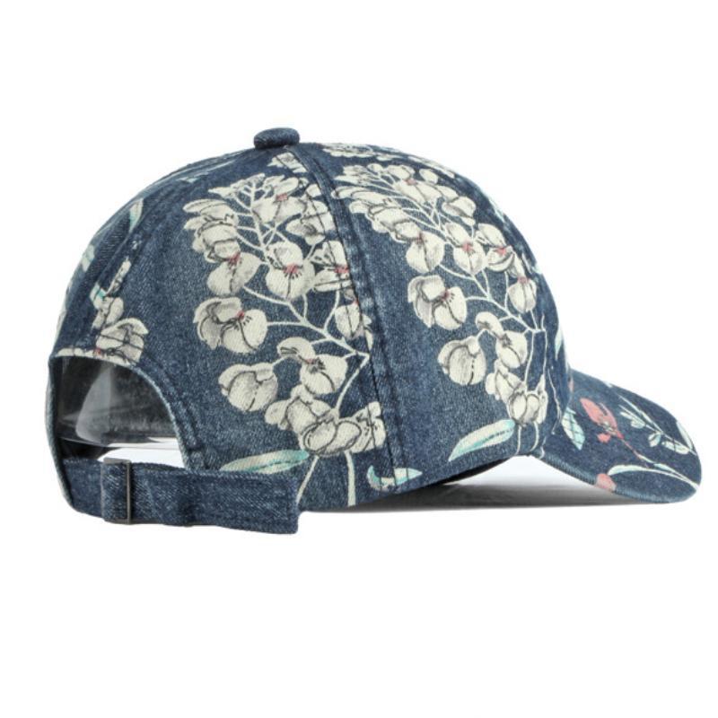 Women Ethnic Floral Denim Baseball Cap Trucker Hat Adjustable Retro Casual