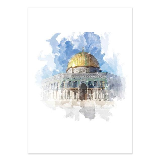 

Исламское здание мечеть Кааба Холст Плакат Пейзаж Религия Акварель Декоративная живопись Современные фотографии Декор в гостиную 21cm×30cm NoFrame