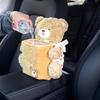 2 in 1 Cute Bear Car Tissue Box & Waste Bin Multifunctional Armrest Storage for Small Auto Accessories