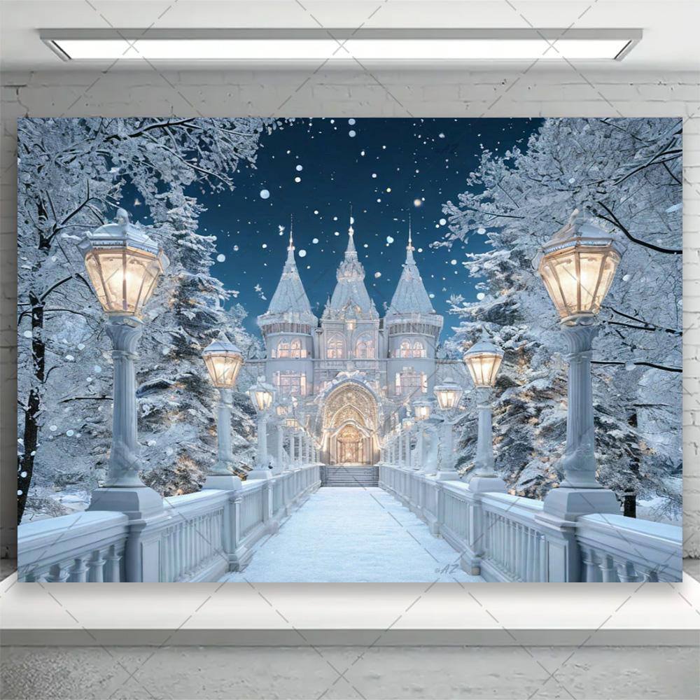Winter snow scene, white pine forest, artistic background, dreamy glitter bow, family portrait, party decorations4768
