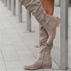 Fashion Girls Solid Suede Button Zipper Side Leisure Chunky Knee High Boots Woman Casual Long Botas Shoes