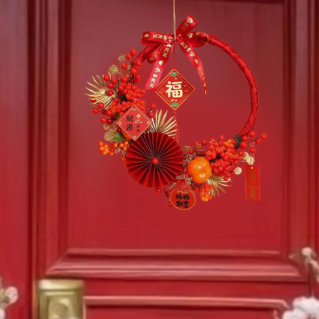 Red Berries Wreath Artificial Garland Hanging Ornament for Chinese New Year Home Window Decoration