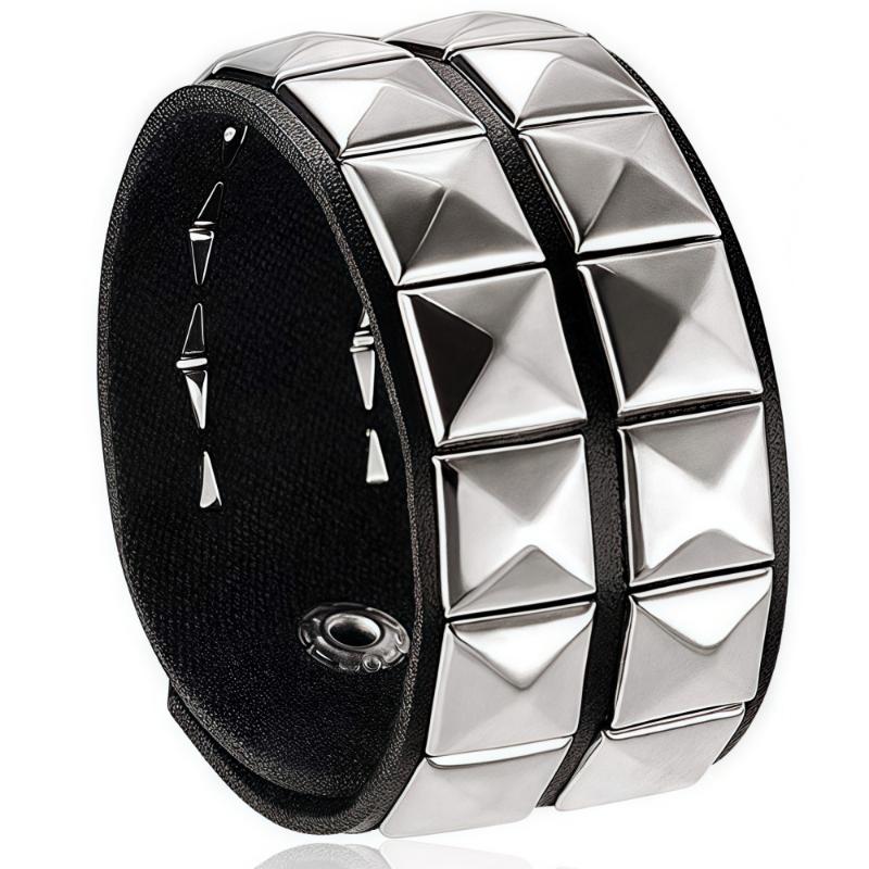 Punk Pu Leather Bracelet Gothic Rock Unique Rivet Stud Wide Cuff Unisex Bangle Wristband Adjustable Party Jewelry