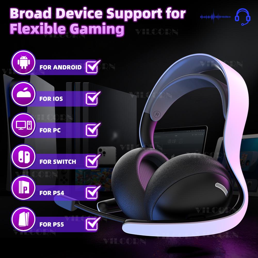 Wireless Gaming Headset For PS5 2.4G Bluetooth 5.4 Game Headphones For PC Switch PS4 Android iOS With Noise Cancelling Mic