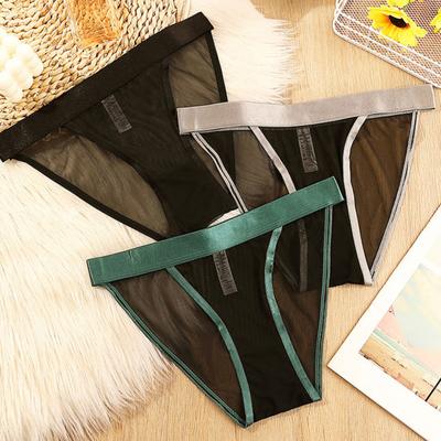 Women Sexy Briefs Low-rise Elastic Waistband Seamless Mesh Yarn Underwear Solid Color Lightweight Panties