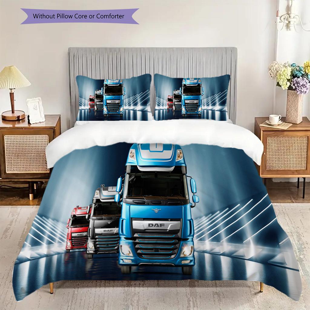 Biancheria da letto Dinamica Blu Camion Autostrada (1 * copripiumino + 2 * federa, senza nucleo) Set biancheria da letto 2D Piatto Regalo di Natale Compleanno Morbido e Confortevole