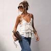 Sommer Neu Damen Rüschen V-Ausschnitt Camisole Mode Lässig Elegant Weiß Mehrstufige Tanktops Für Mädchen