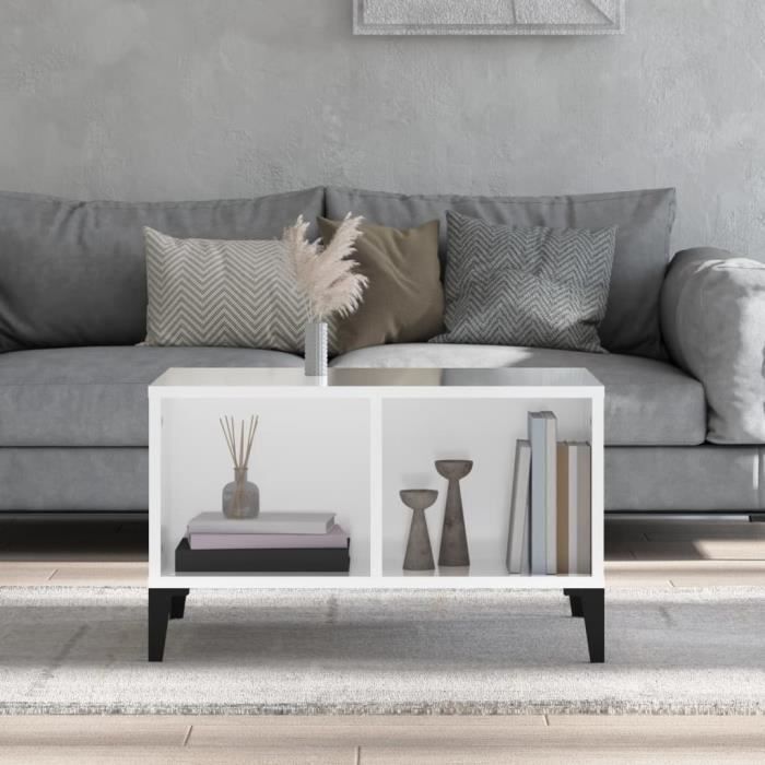 821038 vidaXL Table basse Blanc brillant 60x50x36,5 cm Bois d'ingénierie