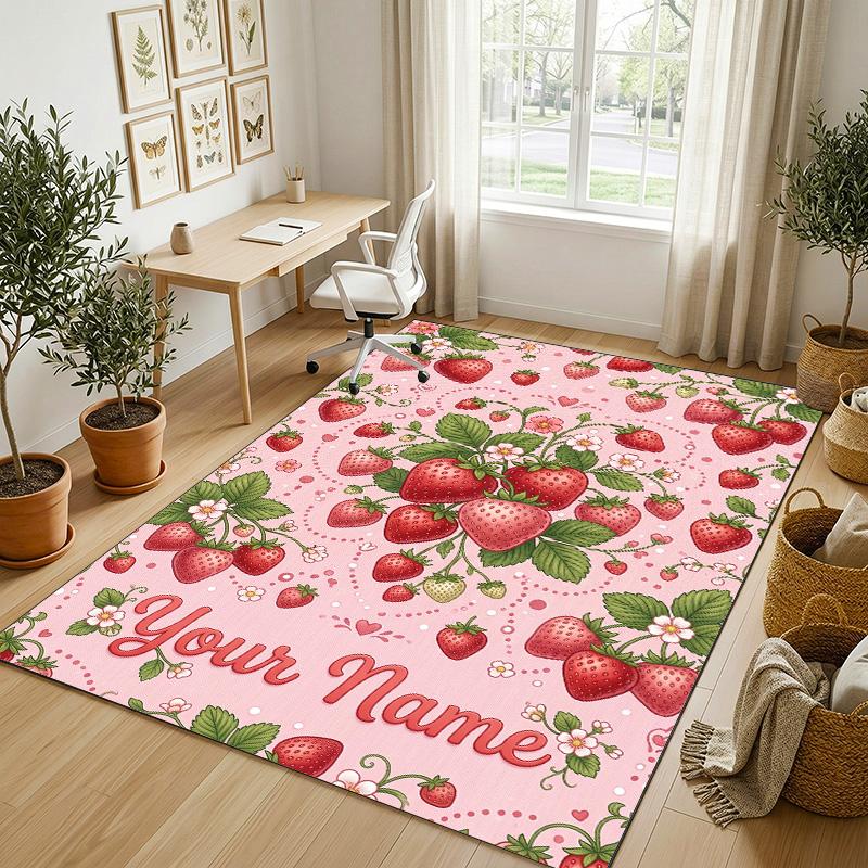 Floral Garden Theme Crystal Velvet Rug Personalized Custom Name Text Soft Floor Mat Home Decor