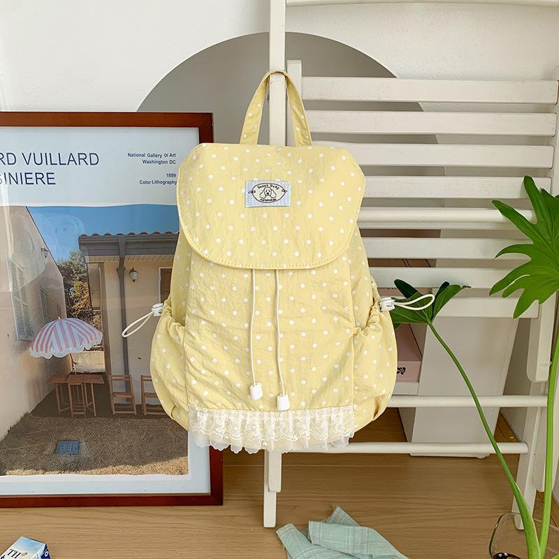 Schoolbag Korean version cute student schoolbag casual ins polka dot solid color backpack bag women's large capacity lightweight versatile backpack