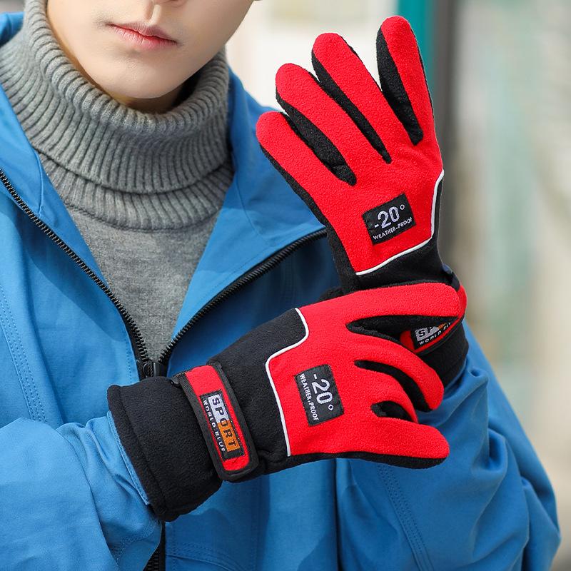 Men's Winter Warm Outdoor Cycling Gloves Plus Velvet Non Slip Motorcycle Gloves Thickened Finger Wear Resistant Gloves