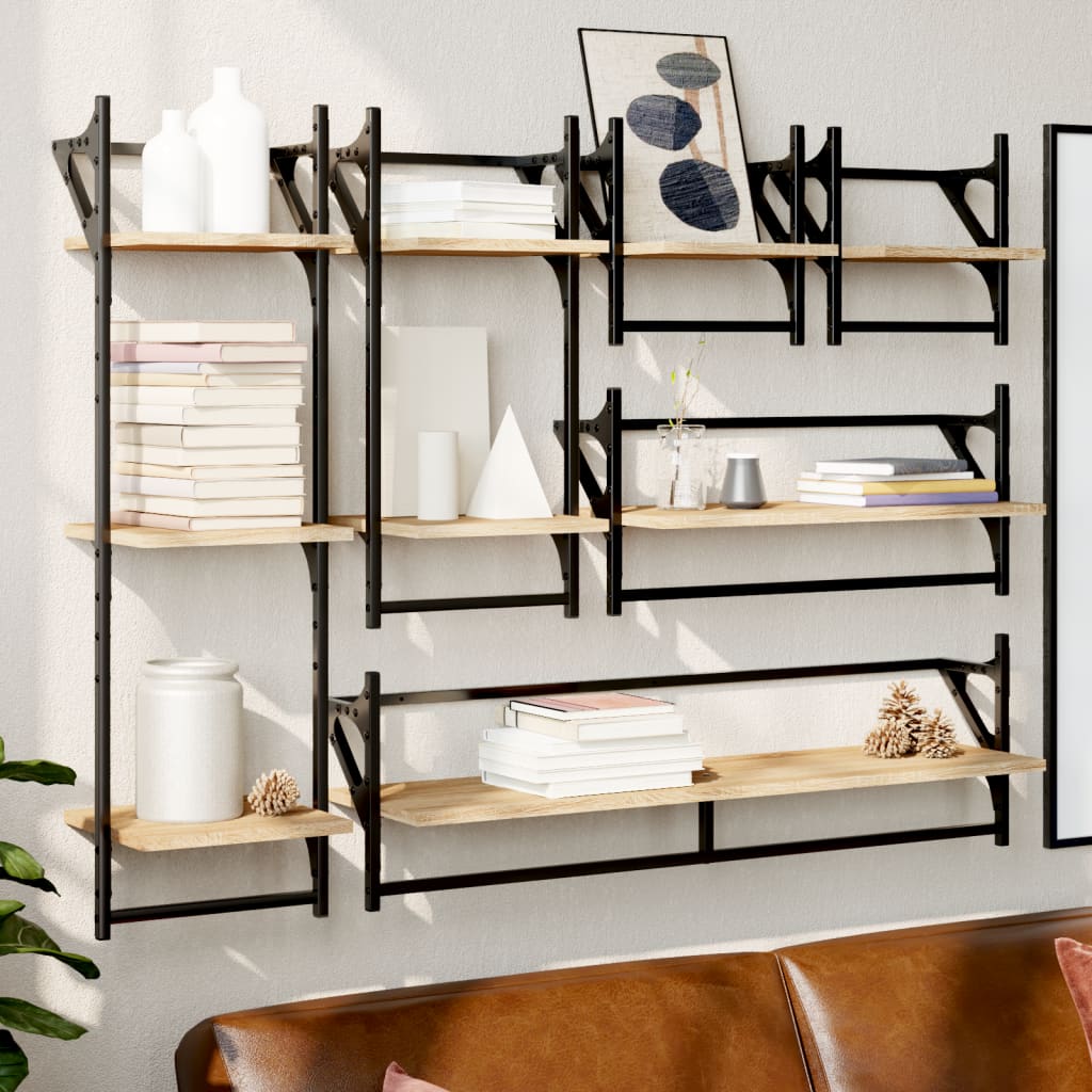 6 Piece Wall Shelf Set with Bars Sonoma Oak Wood Based Material