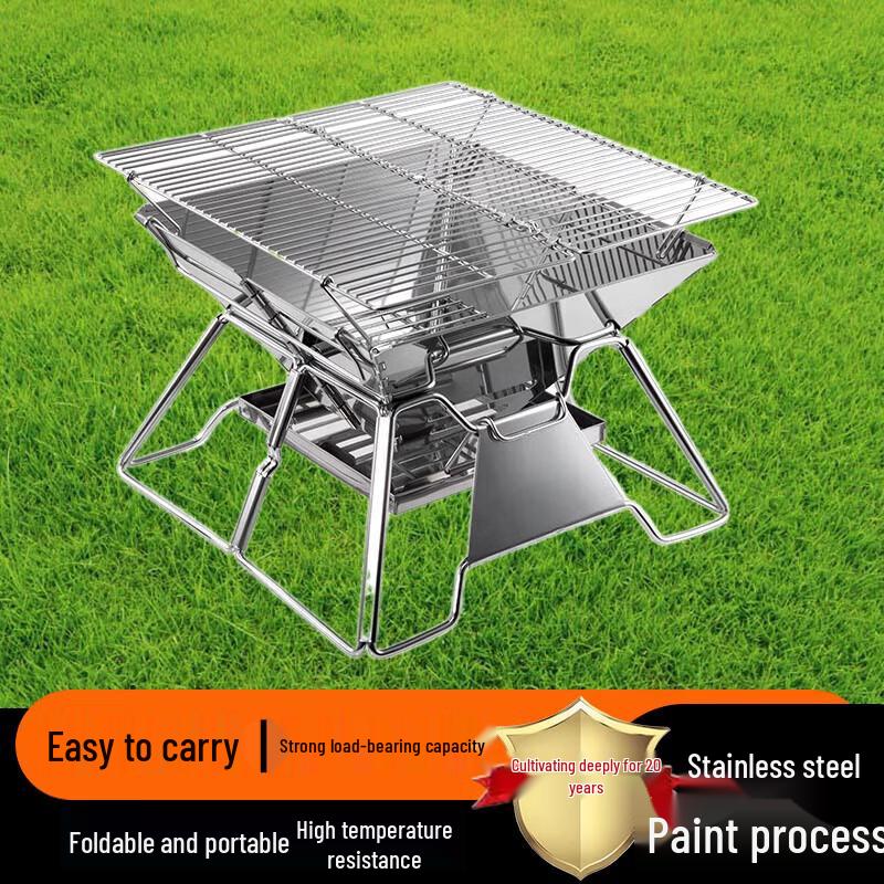 Portable Stainless Steel BBQ Grill with Tongs