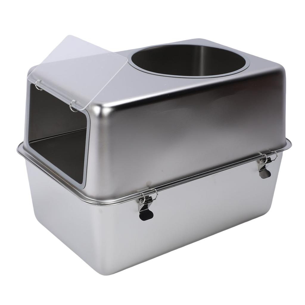 Geschlossene Edelstahl-Katzentoilette mit Deckel Metall-Katzentoilette Hohe Seite Einstieg von oben Geruchskontrolle