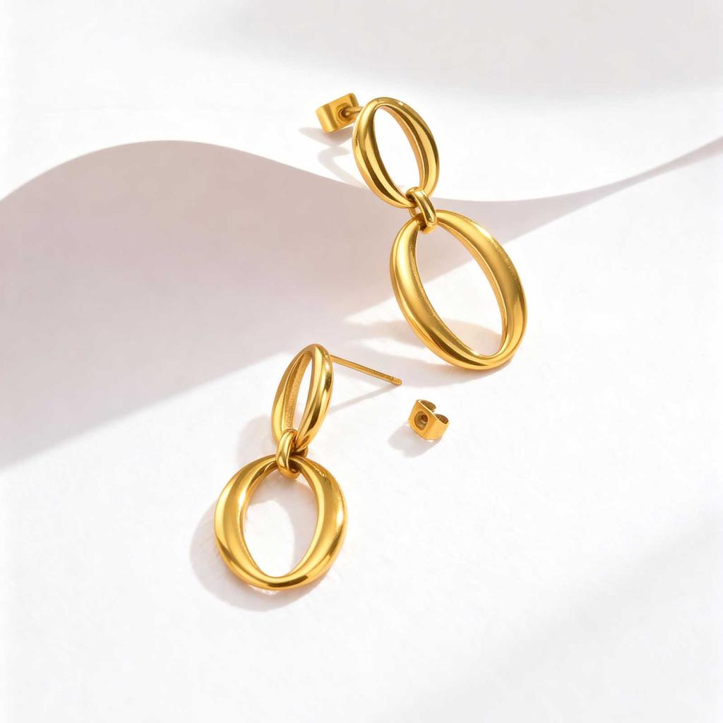 Distinctive Elliptical Stud Earrings for Women Hand-made Chain Stainless Steel Earrings Minimalist Waterproof Jewelry Gift