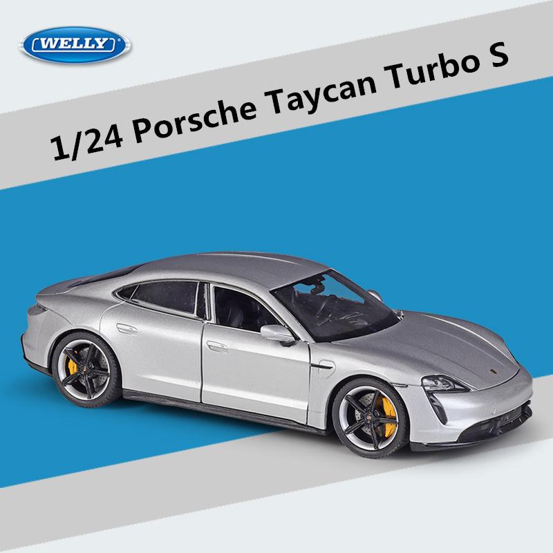 Welly 1/24 Porsche Taycan Turbo S Alloy Sports Car Model Diecasts Metal New Energy Vehicles Car Model Simulation Kids Toys Gifts