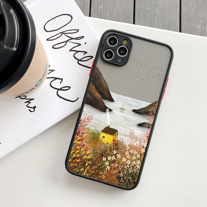 Retro Scenery Painted Phone Case For iphone 16 7 8 Plus SE2 X XS XR 16 14 12 13 11 Pro Max Large Flower Fields Log Cabin Covers