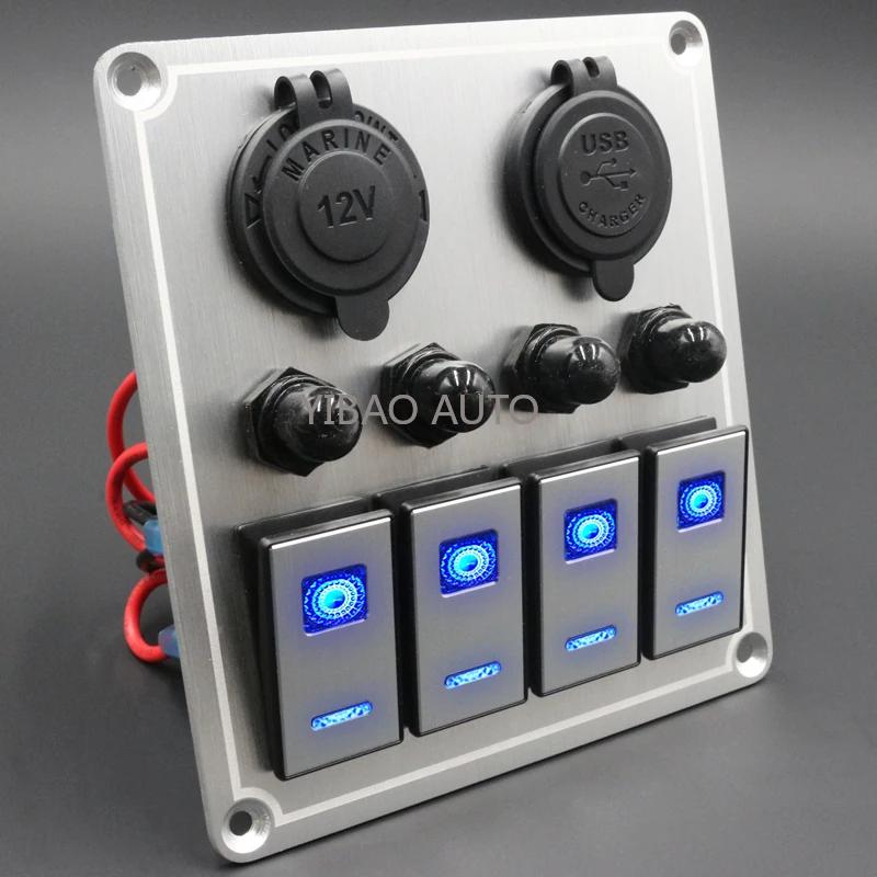 Metal 4/6 Gang with Car Boat Overload Protector Switch Panel Marine Led Rocker Switch Panel Digital Display Toggle Switches
