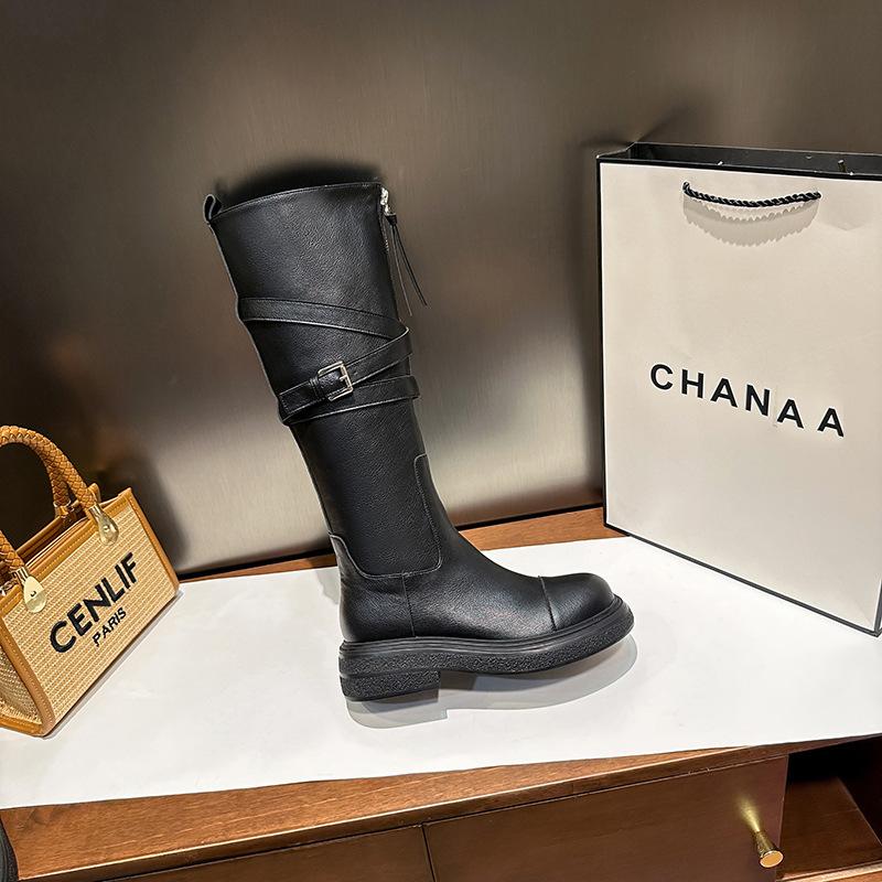 

~ Brown knight boots women s platform boots leather locomotive boots autumn and winter high leather boots fashion versatile 35