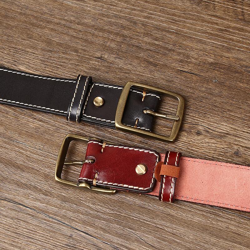 Belt Men's Retro Casual Cool Trendy All-Matching Hollow First Layer Cowhide Pin Buckle Genuine Leather Jeans Belt Men's