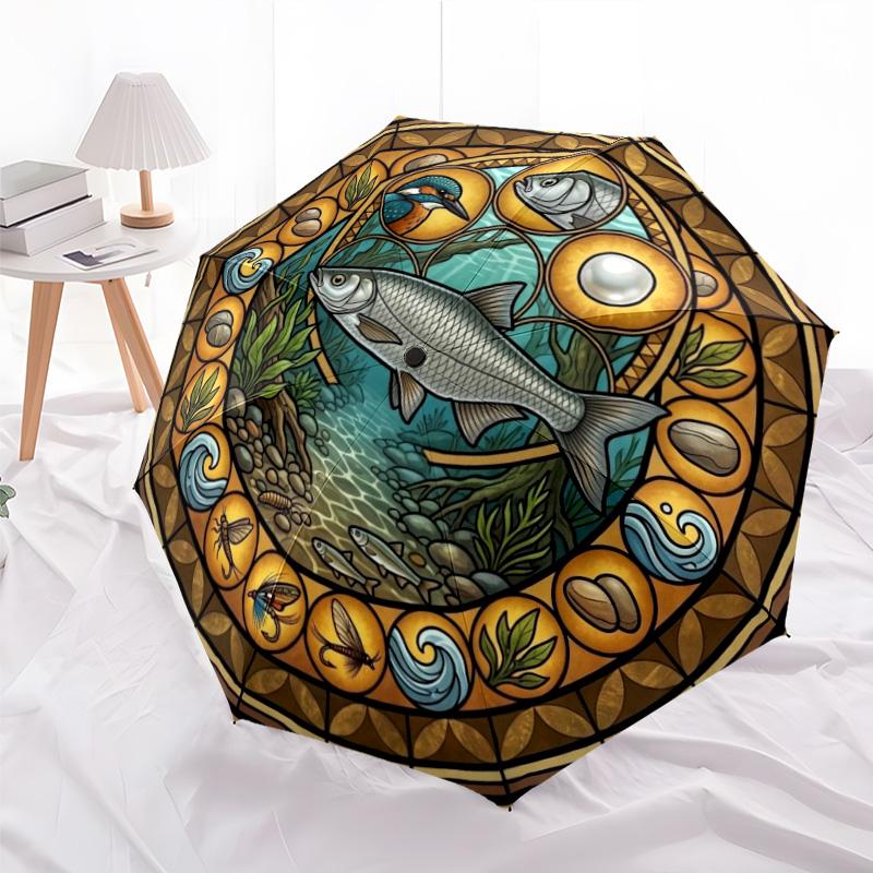 River Glass pattern umbrella, portable and foldable design, 8 ribs, a casual accessory for Halloween, Christmas, and birthday gifts.