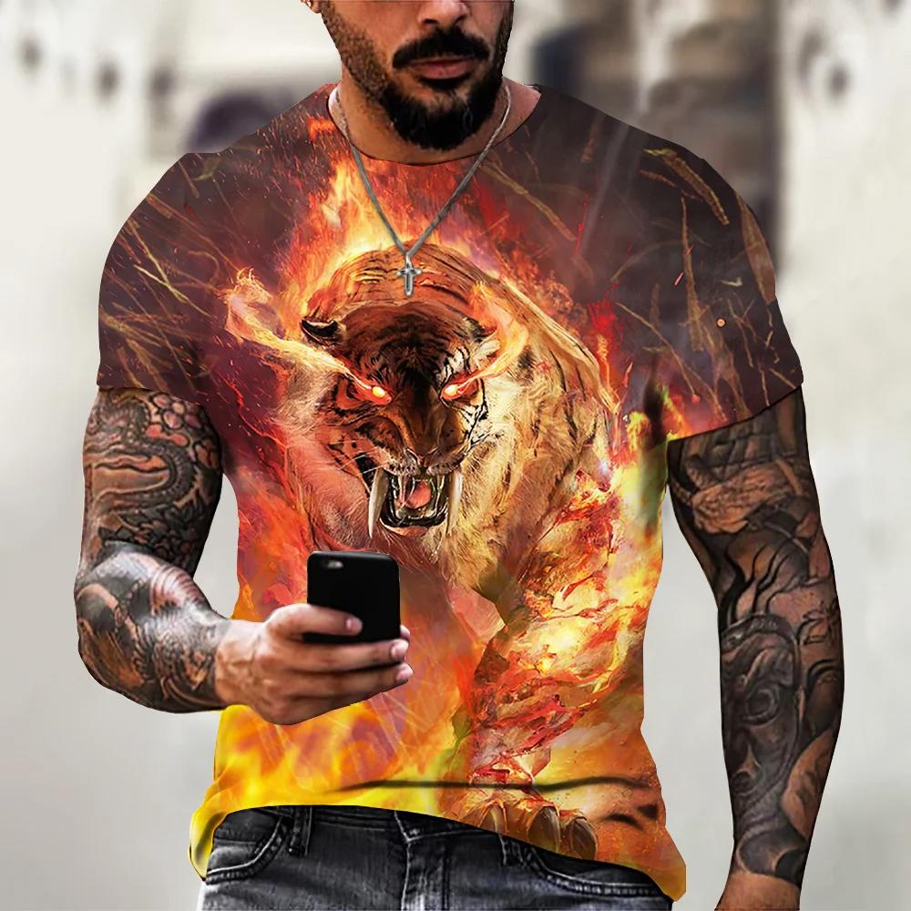 Tiger Fighting Animal Beast Fierce 3d Print T Shirt Summer Men's Short Sleeve Tops Tees Men's Designer T-shirts