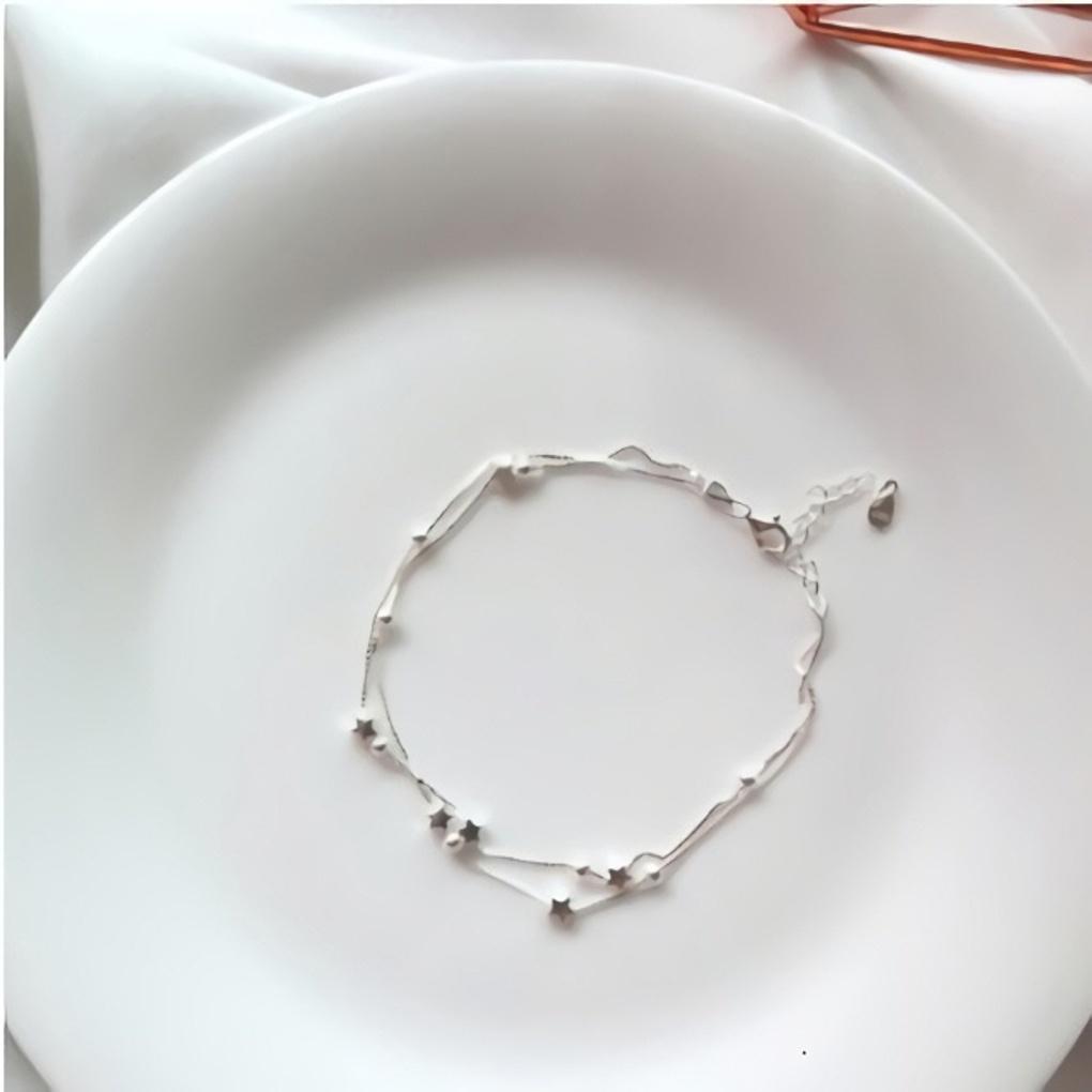 

Simple Ball Chain Daily 925 Silver 16K Plated Bracelet Anklet Two Rows Silver
