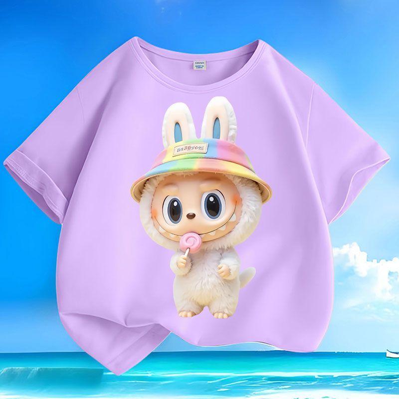

Children s Pure Cotton Fashionable and Cute T-shirt, Summer Loose Round-neck Short-sleeved Top for Boys and Girls 130