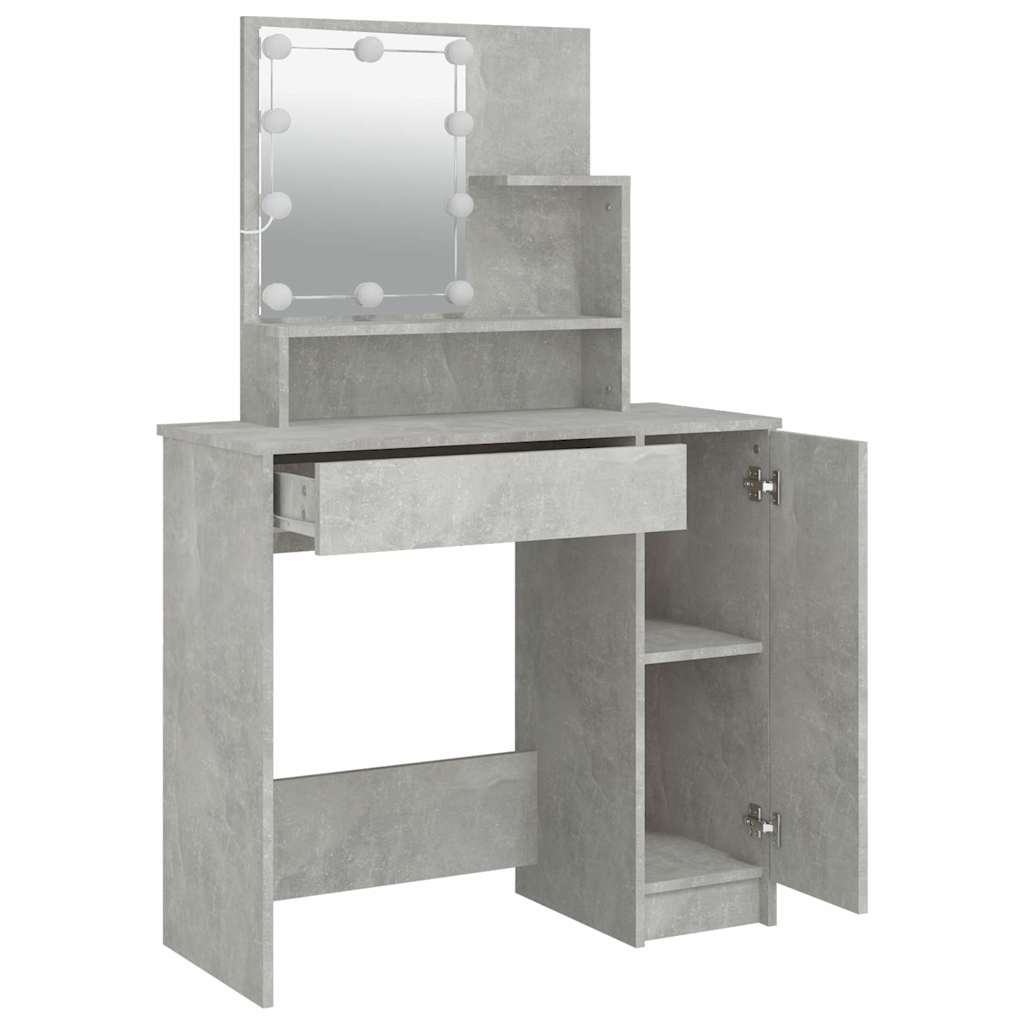 Makeup Table with LED Lighting Concrete Grey 86.5 x 35 x 136 cm
