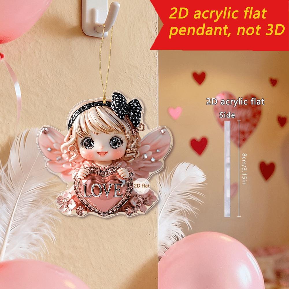 

1pc Heart Angel Pendant, with a romantic flat design featuring hearts, LOVE and bows, is suitable for car ornaments, couple backpack matching 8*8.5CM