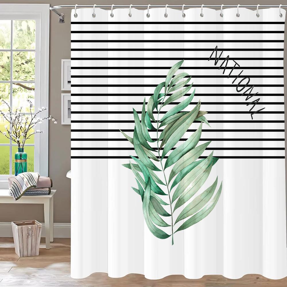 

Modern Minimalist Leaf Theme Shower Curtain 3D Printing Fabric Leaves Bathroom Curtains For Home Decoration Curtain With Hooks W60H190(CM)-1 Pcs