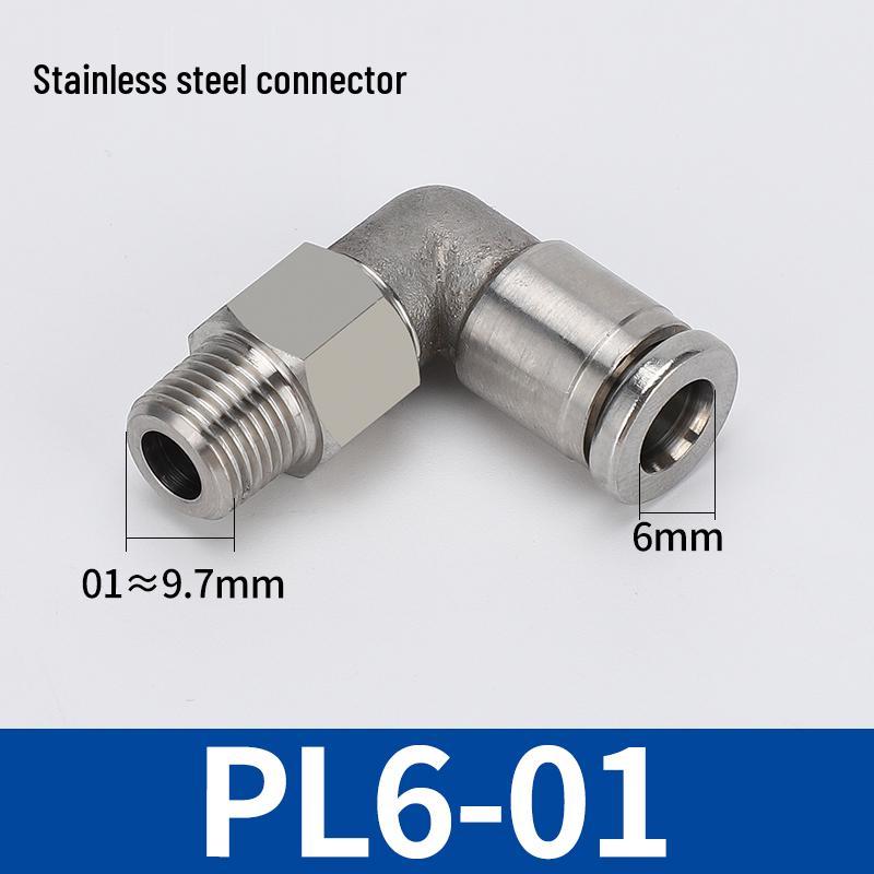 304 Stainless Steel Threaded Pneumatic Air Hose Quick Connect Fitting, PC/PL Options: 8-02, 4-M5, 6-01, 10-03.