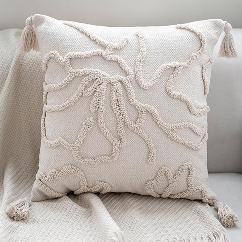 

В стиле Ваби Саби Хлопок Бохо Кисточки Подушка для дивана в гостиную Прикроватная подушка-подушка для эркерного окна Подушка для спины 45 * 45 (excluding core)