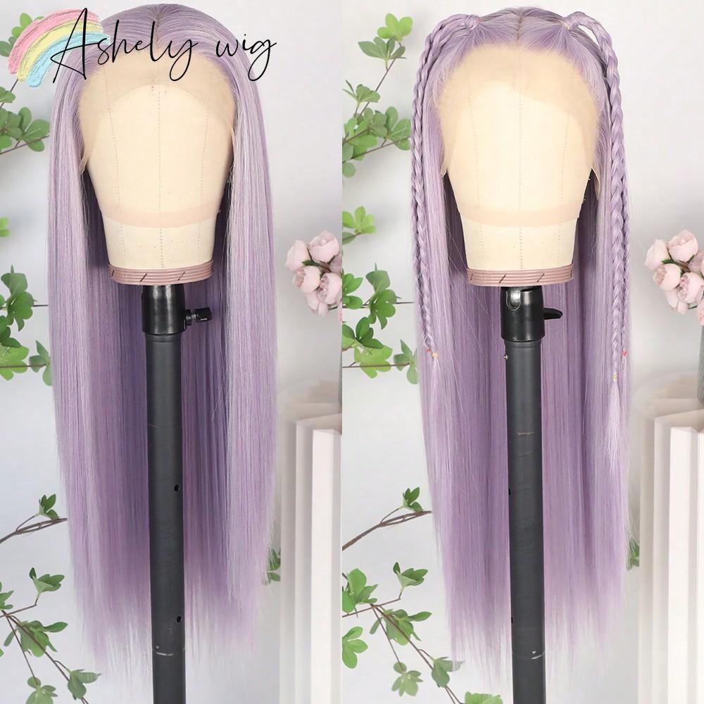 Stunning Purple Hair Synthetic Lace Front Wig 26 Inch Long Straight Hair Wigs 13X4 HD Lace Wigs Heat Resistant Wigs for Women