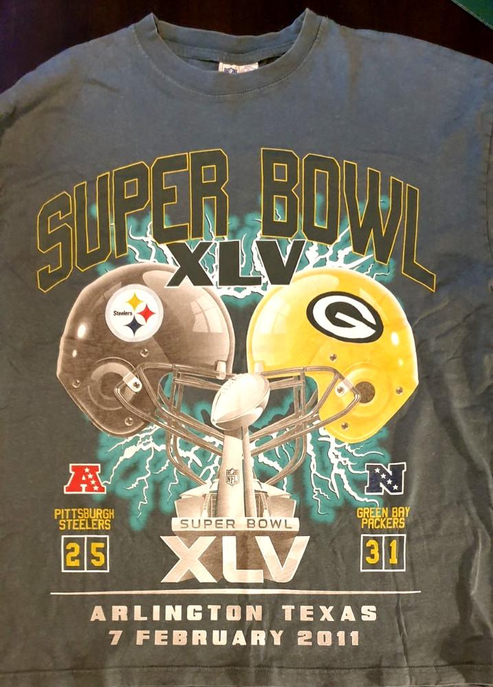 NFL SUPER BOWL XLV 2011 Packers vs Steelers NFL Authentic Graphic TShirt Size M Unisex T-Shirt S
