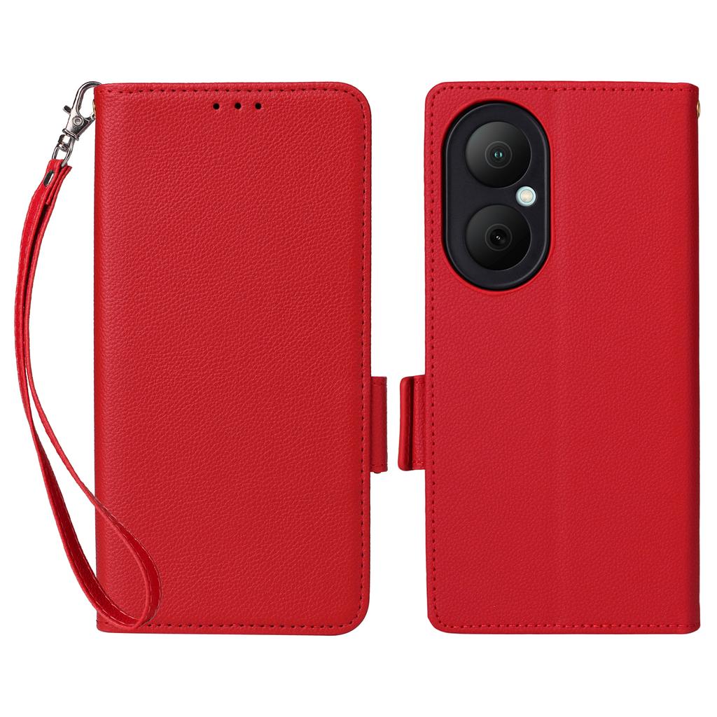 For Huawei Enjoy 80 Case with Wrist Strap Litchi Texture PU Leather Wallet Phone Cover