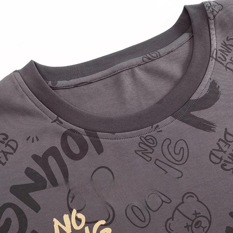 Two-Piece Set Autumn Winter Women Pajamas Men Long-Sleeved Cartoon Letters Bear Pullover Sleepwear Ladies Big Size Homewear
