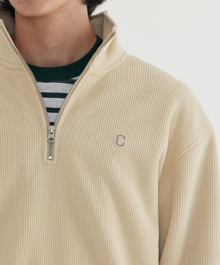 COVERNAT Small C Logo Corduroy Half-Zip Teal Blue