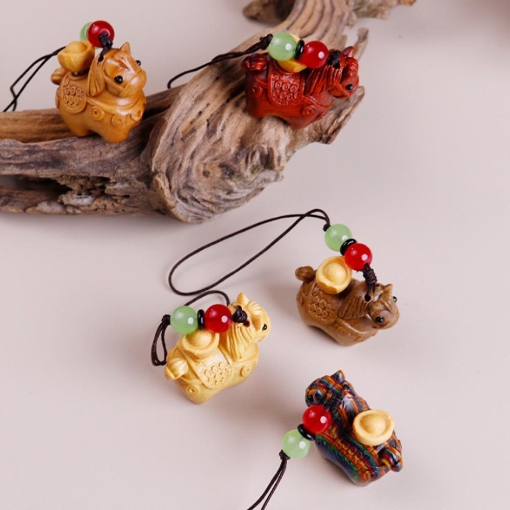 Ornament Wooden Horse Keychain Chinese Style Carved Foal Pendant Zodiac Horse Pendant Bag Charm