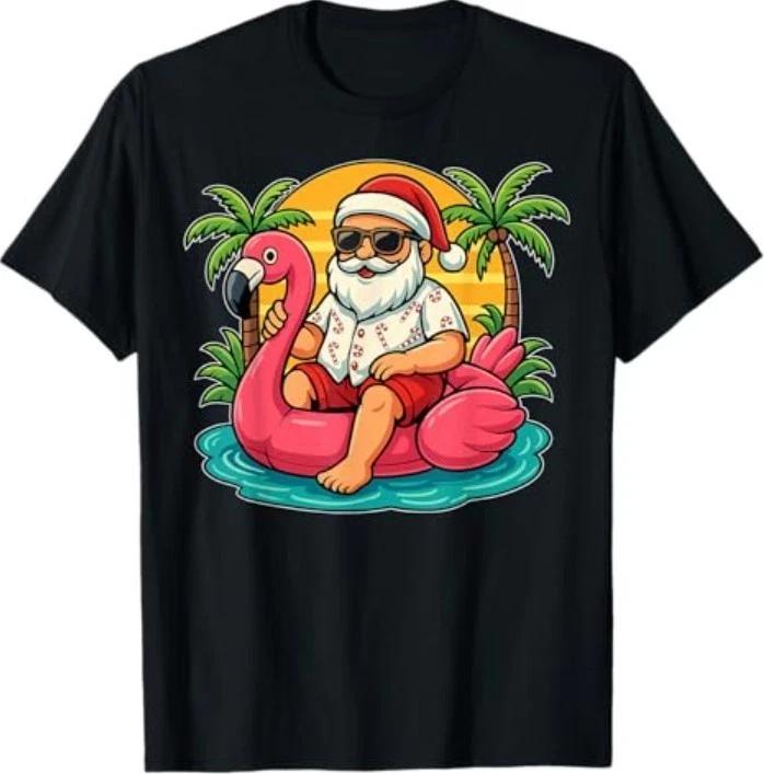 Chritmas in July Shirt Santa Flamingo Float Men Women Kids T-Shirt L