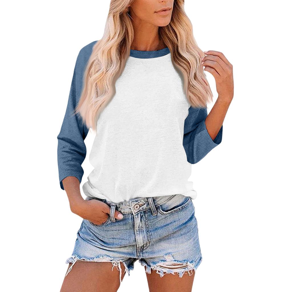 Damen Casual Fashion Loose Color Matching Dreiviertelärmel Stitching T-Shirt Top