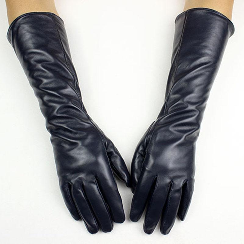 38 CM Long Sheepskin Gloves Women's Fashion Color Leather Finger Gloves With Velvet Lining to Keep Warm in Autumn and Winter
