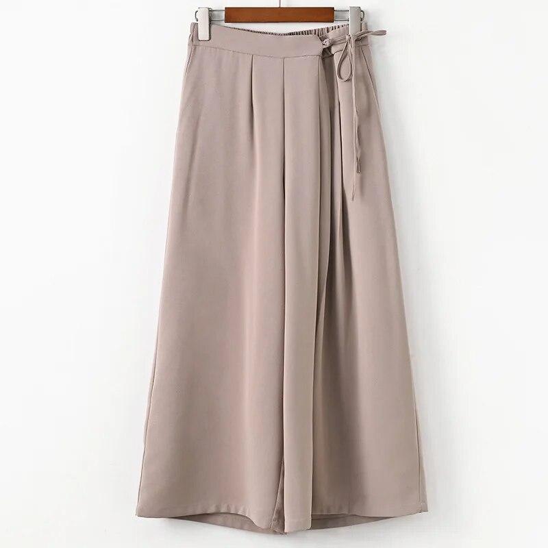 Johnature Spring Vintage High Waist Wide Leg Pants Belt Patchwork Pockets Casual Trousers Solid Color Soft Women Pants