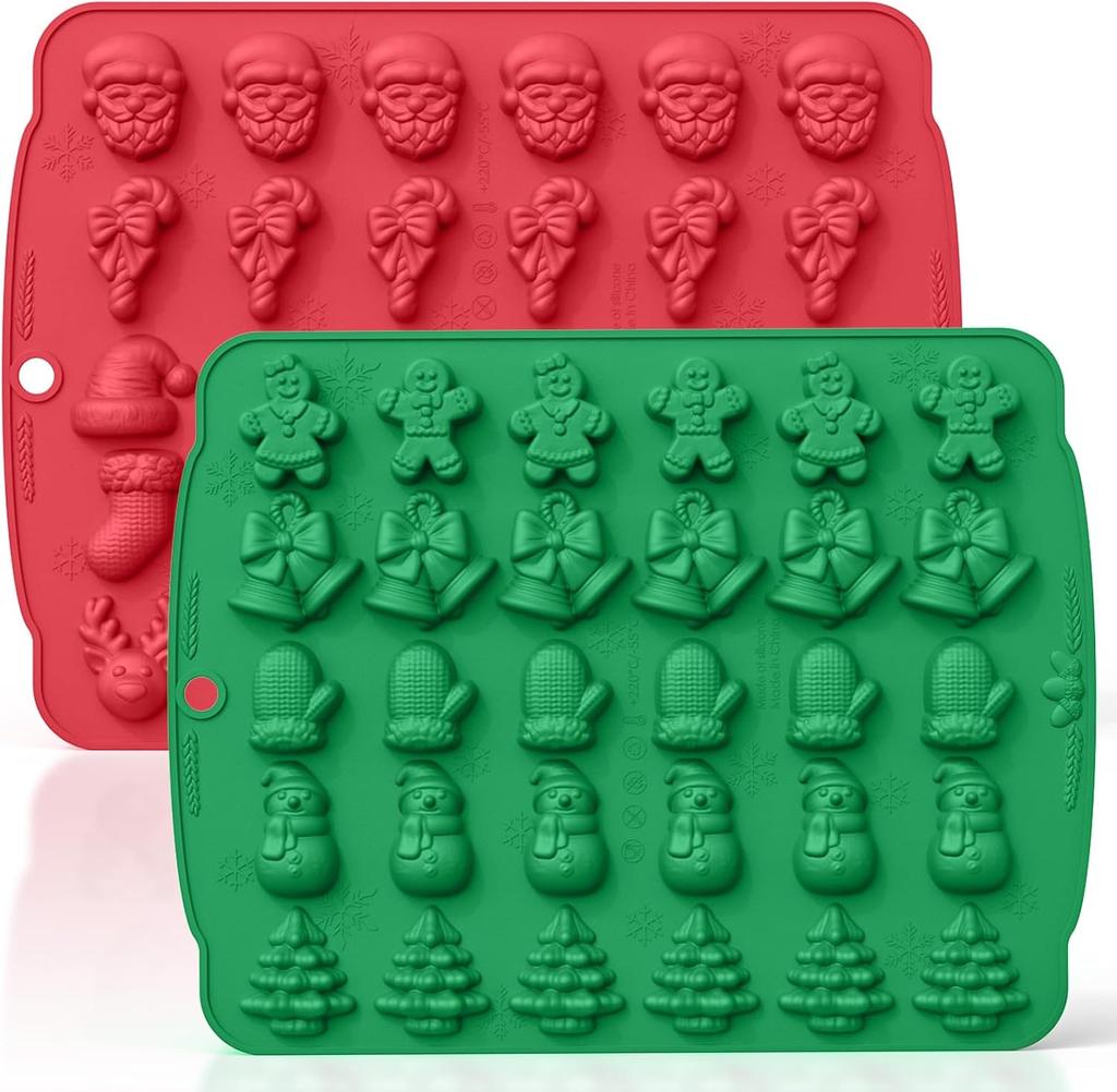 Christmas Silicone molds for Xmas Candy Chocolate Wax Decor 60 Cavity 11 Shapes Gummy Mould Including Tree Santa Cane Hat Socks Elk Gingerbread Man