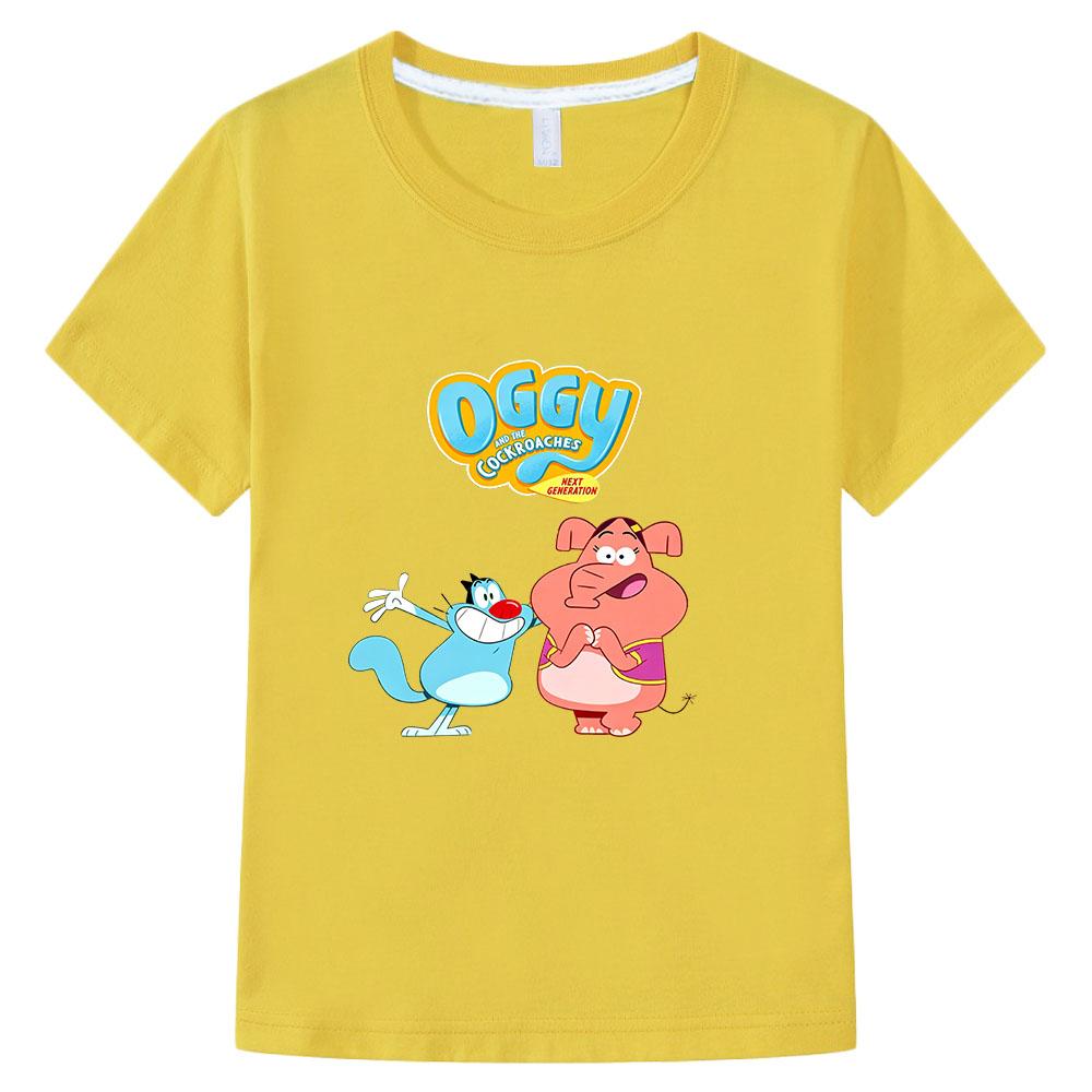 

100% Cotton Oggy and The Cockroaches Children s T-Shirt Cartoon Print Vintage Tees Cute Kids Casual O-Neck Short Sleeve Summer 160 жовтий