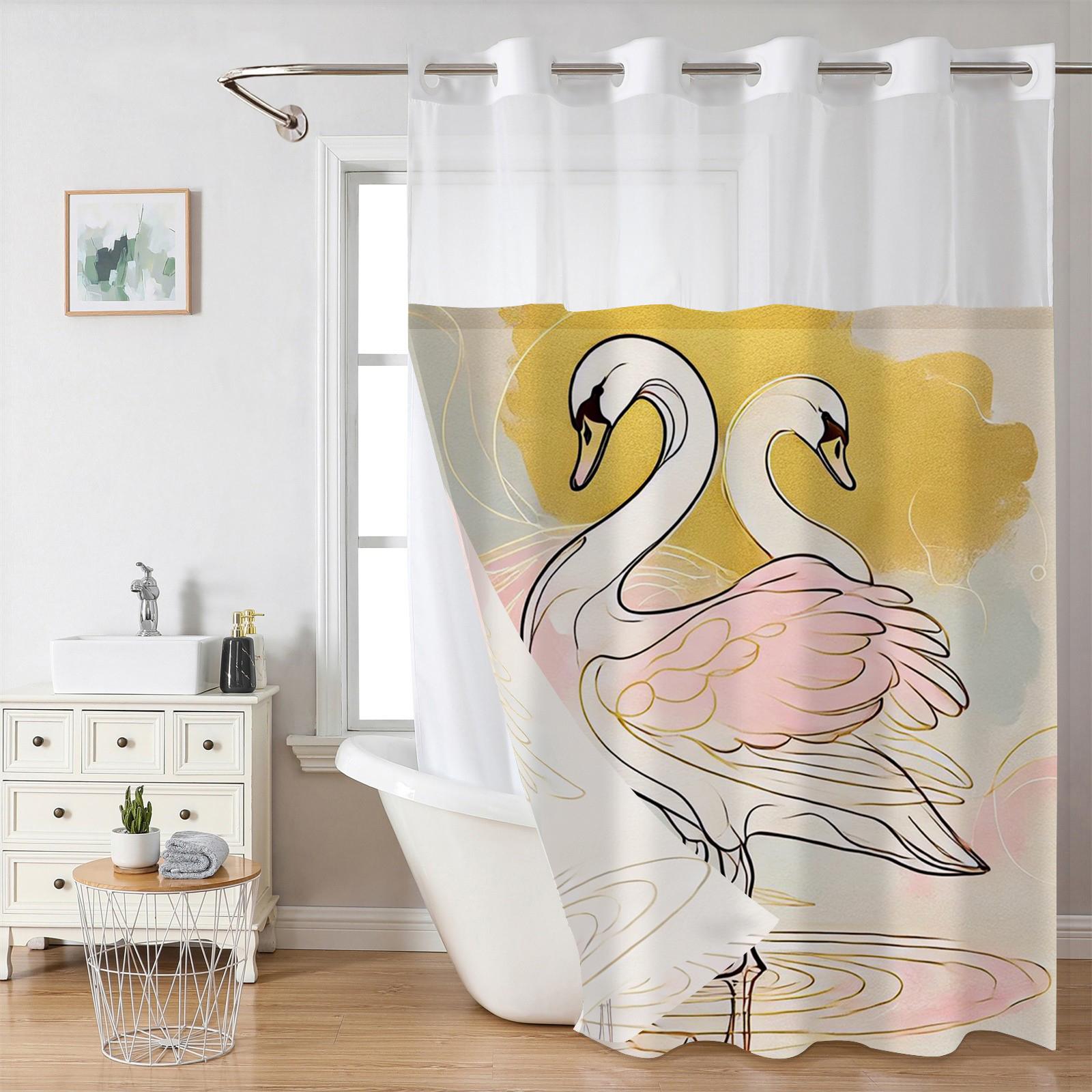 

Занавеска для душа с животным узором без крючков, с тканевой подкладкой на кнопках, прозрачным верхом-окном, водонепроницаемая двухслойная занавеска для ванны 180X188cm синий