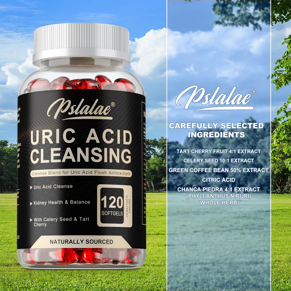 Formule voor het Opruimen van Urinezuur Softgels: Ondersteunt de niergezondheid en balanceert de urinezuurspiegels. 120 zachte capsules.